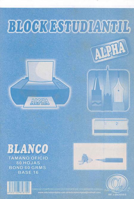 Block Estudiantil Hojas Blancas Tipo Oficio X 80 Hojas Ref. 5870