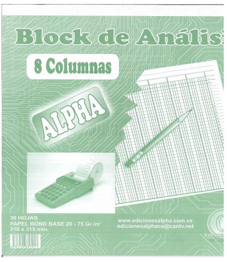 Block de Analisis 8 Columnas 318 X 315 Mm 30 Hojas Ref. 5791/010509