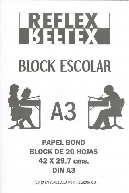 Block Escolar Reflex Din A3 Bond Rotulado 20 Hojas Ref. 42 X 29.7 Cms.