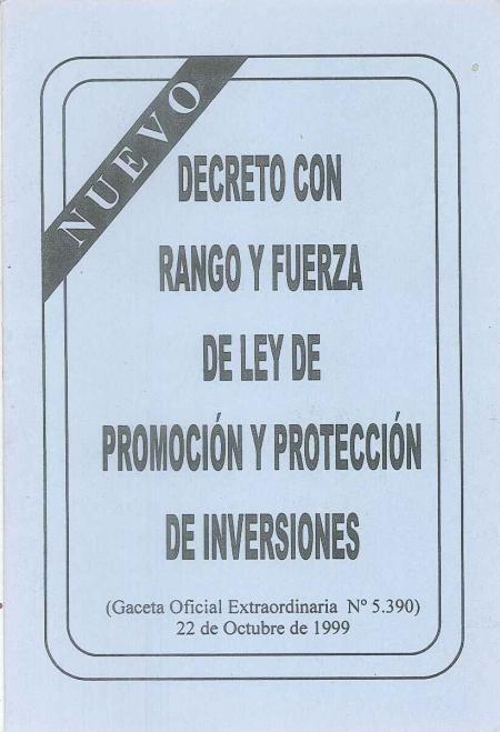 Decreto con Rango y Fuerza de Ley de Promocion y Proteccion de Inversiones Nº 5390 