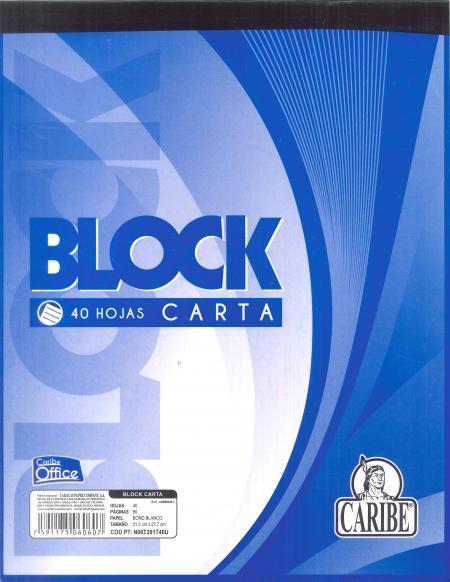 Block Escolar Caribe Encolado Rayado 40 Hojas Tipo Carta Ref. N06t201t40 - 70044-40u