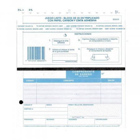 Talonario de Comprobante de Egreso Original y 2 Copias y Cinta Adhesiva Ref. 8236-800098-1 / 800098-1