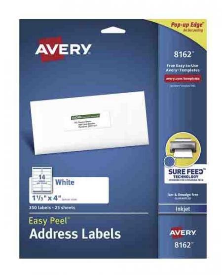 Hoja de Etiquetas Carta Autoadhesivas Avery Direcciones 14 Etiquetas 1 1/3' X 4' Ref. 8162