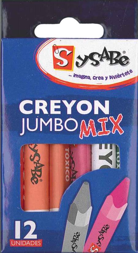 Caja Creyones de Cera 12 Colores Jumbo Mix Sysabe