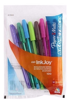 Paquete de Boligrafos Papermate Kilometrico Inkjoy 100 X 8 Colores Surtidos Ref. 1958630 - Binc8