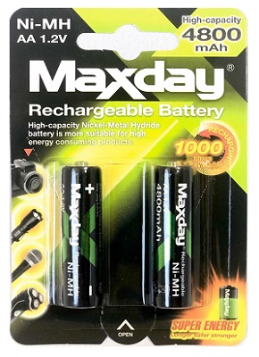 Bateria Recargable Maxday Ni-mh Aa 4800 Empaque X 2 Pcs Ref. Ni-mh Aa1.2v