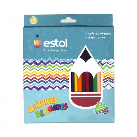 Caja de Creyones de Madera Estol Triangulares Mina de 3mm X 24 Colores Ref. Esco-04