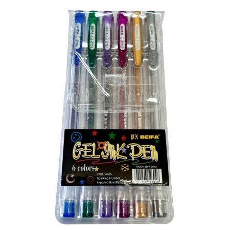 Estuche Boligrafo Gel Escarchado Beifa 6 Colores Ref. 2000i-6g