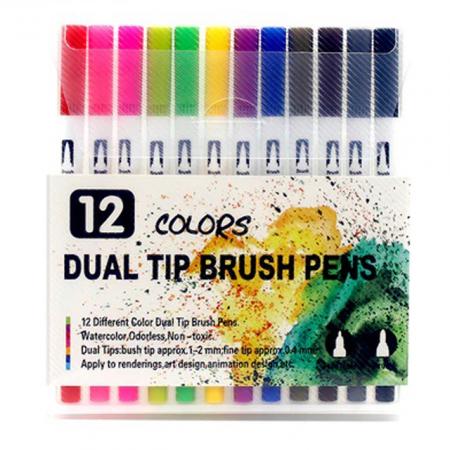 Estuche de Marcadores (plumon) Doble Punta Foska X 12 Colores 