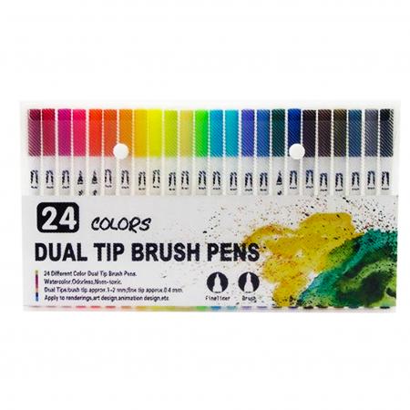 Estuche de Marcadores (plumon) Doble Punta Foska X 24 Colores 
