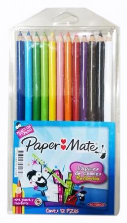 Caja Creyones de Madera Mina Gruesa Papermate X 12 Colores Estuche Plastico Ref. 