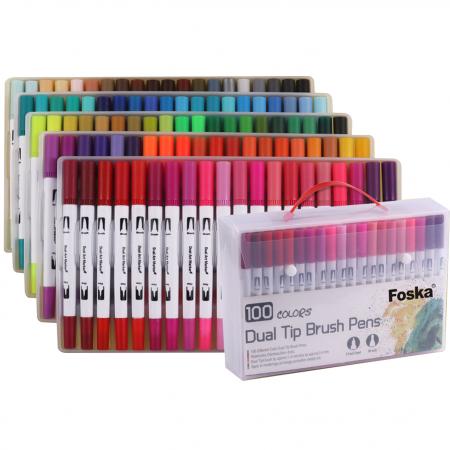 Estuche de Marcadores (plumon) Doble Punta Foska X 100 Colores 