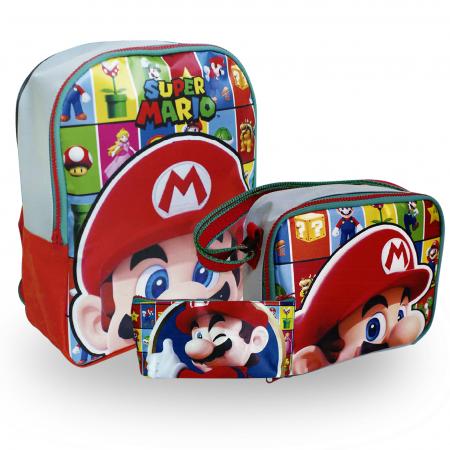 Combo Escolar Super Mario + Morral + Lonchera + Cartuchera Ref. Mb-01