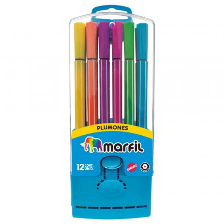 Estuche de Marcadores Escolares (plumon) Punta Fina X 12 Colores Marfil