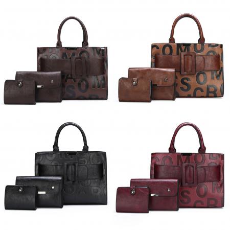 Combo 3 Pzas Cartera Dama Negro/rojo/cafe  Ref. 5137-3