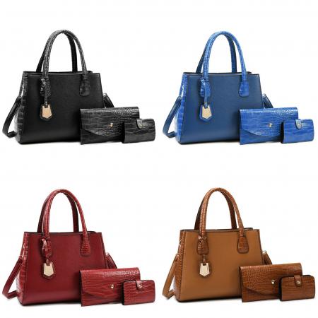 Combo 3pzas Cartera de Dama Negro/azul/rojo/marron  Ref. 6062-3
