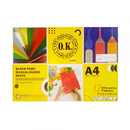 Block P/manualidades Ok Mixto X20hojas 297x210mm C/8diferentes Papeles Ref A4.px20