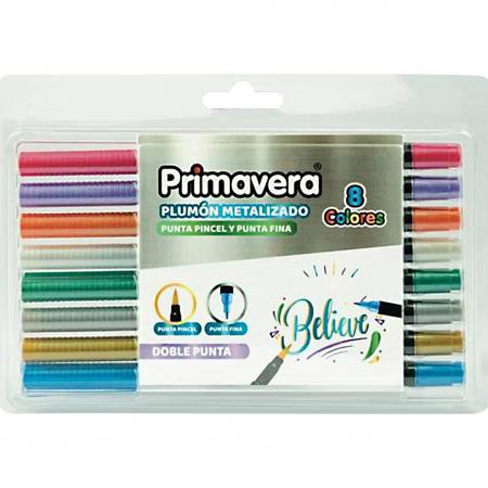 Marcador Plumon Doble Punta X 8 Colores Metalizado Ref. 318-019