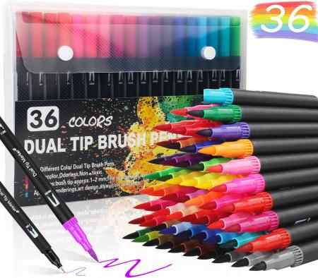 Estuche de Marcadores Watercolor (plumon) Doble Punta Qianmei X 36 Colores