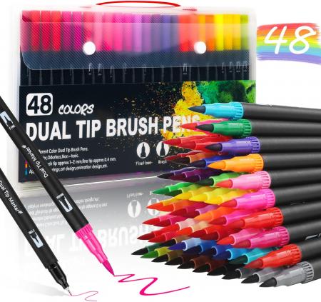 Estuche de Marcadores Watercolor (plumon) Doble Punta Qianmei X 48 Colores