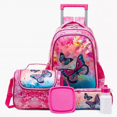 Combo Mochila con Ruedas-lonchera-cartuchera Mariposas