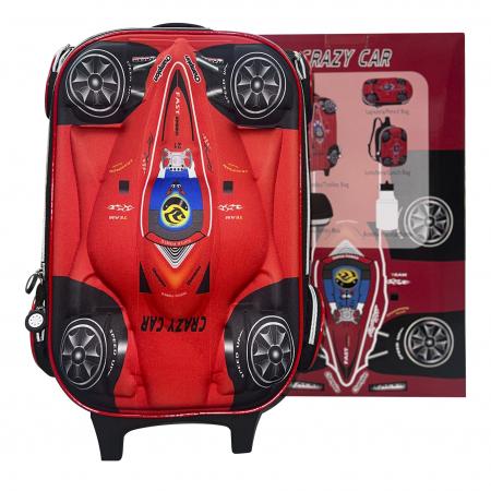 Combo Mochila con Rueda-lonchera-cartuchera Crazy Car