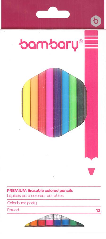Caja de Lapices de Colores Pasteles Borrables X 12 Unidades Bambary 
