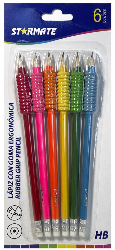Lapices con Goma Ergonomica Hb X6pcs